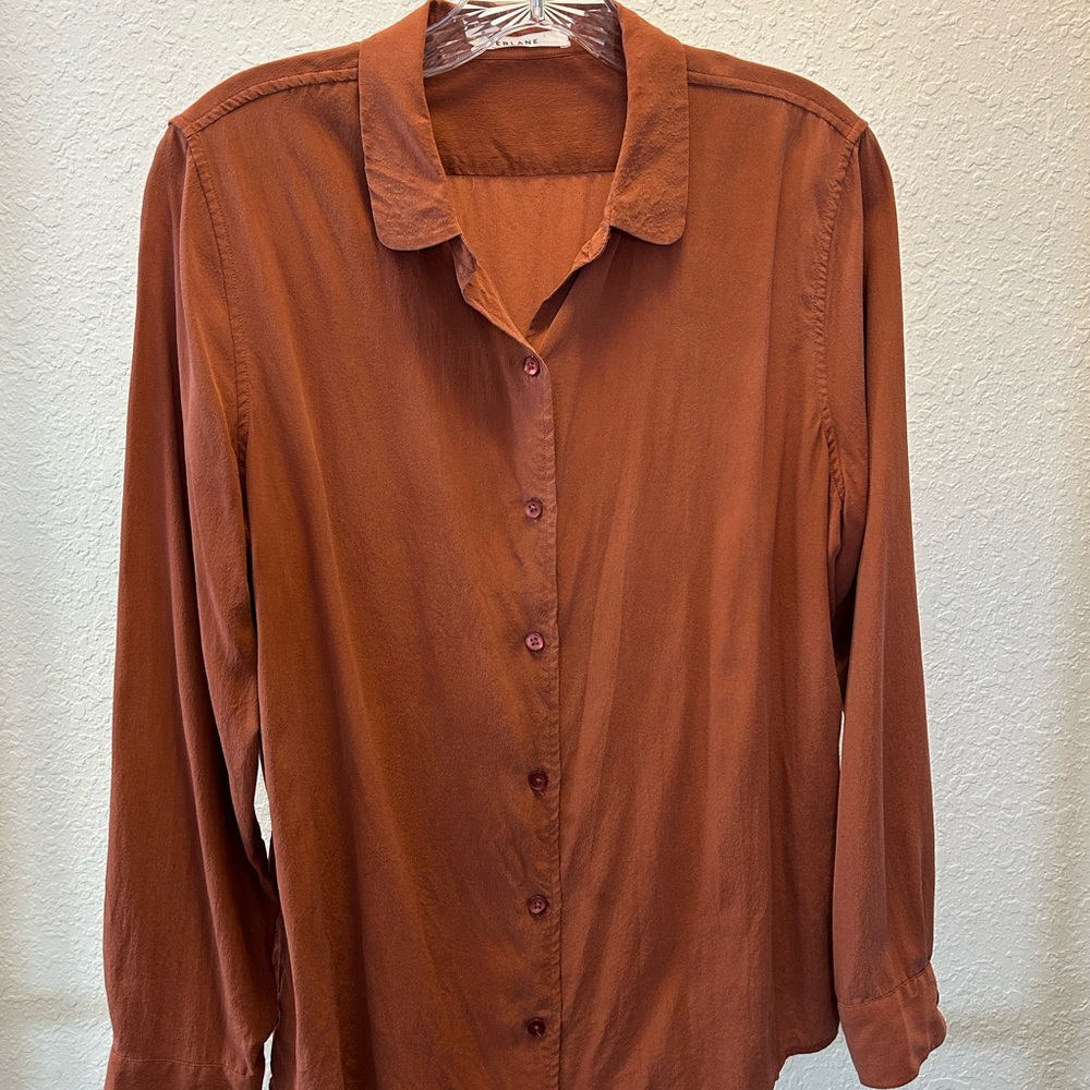 Everlane Rose Rust 100% Silk Button-Up Blouse
